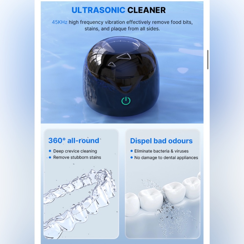 CXRUY Ultrasonic Retainer Cleaner - UV Dental Cleaning Pod Night Guard Cleaner